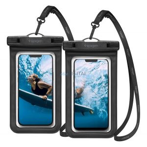 Carcasa impermeabila SPIGEN A601, AQUA 2buc (universala, IPX8, poate fi agatata de gat, dimensiune 6.8") NEGRU