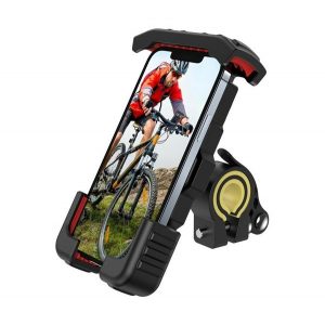 Suport telefon JOYROOM pentru biciclete si motociclete (atasabil la ghidon, rezistenta la impact, dimensiune 4,7 - 6,8") NEGRU/ROSU