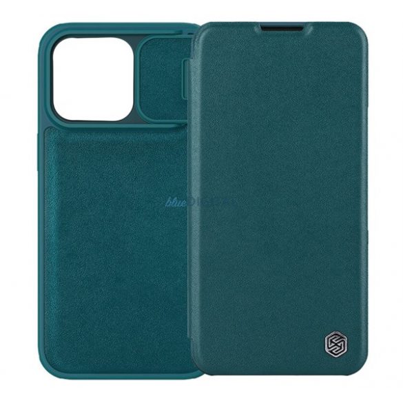 Husă NILLKIN QIN PRO în picioare, efect piele fină (FLIP, deschidere laterală, suport card bancar, protecție pentru cameră) VERDE ÎNCHIS Apple iPhone 14 Pro