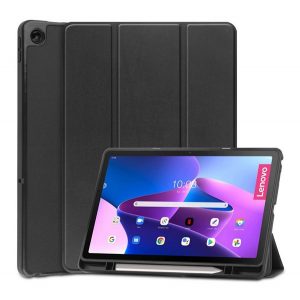 Carcasa in picioare, efect piele (FLIP activ, deschidere laterala, TRIFOLD, suport birou, suport creion) NEGRU Lenovo Tab M10 Plus (TB128) LTE, Lenovo Tab M10 Plus (TB125) WIFI