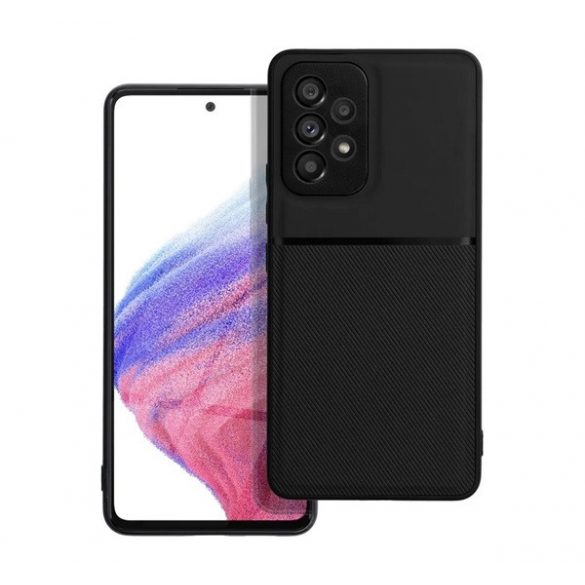 Protecție din plastic pentru telefon (cadru din silicon, rezistență medie la impact, placă metalică încorporată, spate cu efect piele, model în dungi) NEGRU Samsung Galaxy A53 (SM-A536) 5G