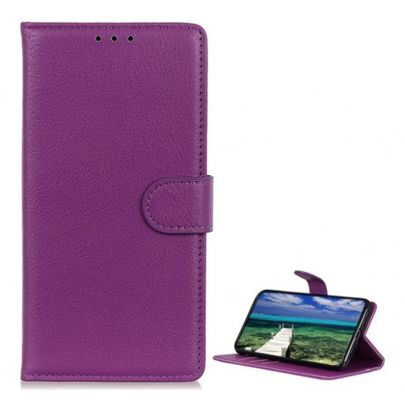 Carcasa in picioare, efect piele (FLIP, deschidere laterala, functie suport pentru masa, premium) PURPLE Apple iPhone 14 Pro