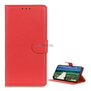 Carcasa in picioare, efect piele (FLIP, deschidere laterala, functie suport pentru masa, premium) RED Apple iPhone 14 Plus