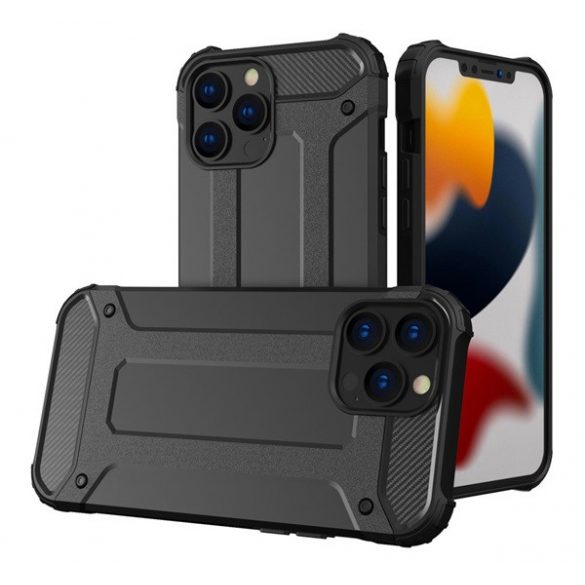 Protector de telefon din plastic Defender (rezistenta la impact medie, colt cu perna de aer, interior din silicon, efect metalic) NEGRU Apple iPhone 14 Pro