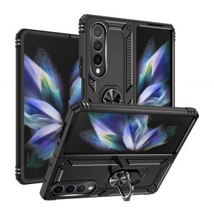 Protecție din plastic pentru telefon Defender (rezistență medie la impact, interior din silicon, inel suport pentru telefon, protecție cameră foto) negru Samsung Galaxy Z Fold4 5G (SM-F936)