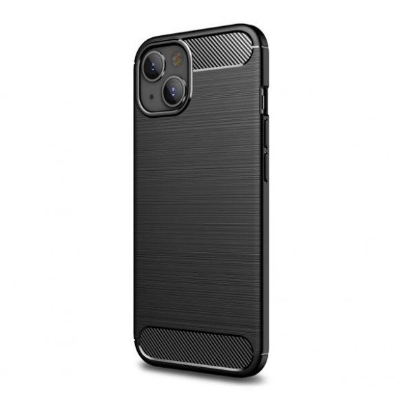 Protector de telefon din silicon (rezistență medie la impact, colț cu pernă de aer, periat, model carbon) NEGRU Apple iPhone 14 Plus