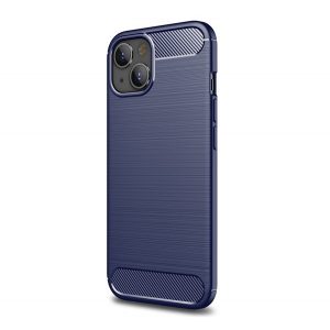 Protector de telefon din silicon (rezistență medie la impact, colț cu pernă de aer, periat, model carbon) ALBASTRU ÎNCHIS Apple iPhone 14