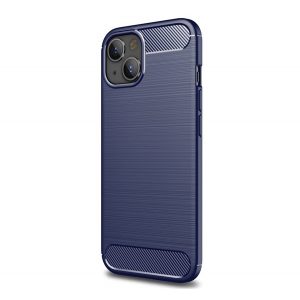 Protector de telefon din silicon (rezistență medie la impact, colț cu pernă de aer, periat, model carbon) ALBASTRU ÎNCHIS Apple iPhone 14 Plus