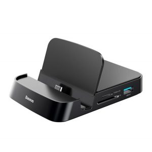 Adaptor media/display dock BASEUS (3A, 15W, HDMI+3 USB+priză de tip C, cititor de carduri TF/SD) NEGRU