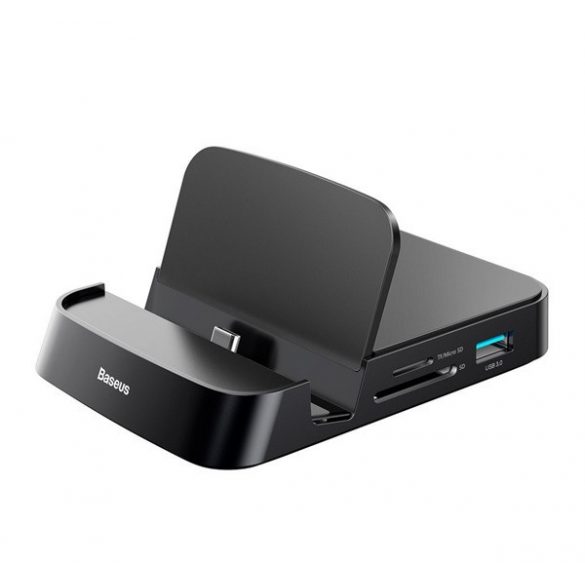 Adaptor media/display dock BASEUS (3A, 15W, HDMI+3 USB+priză de tip C, cititor de carduri TF/SD) NEGRU