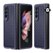   Protectie de telefon din plastic DUX DUCIS VENICE (spate din piele naturala, model 3D romb, premium) ALBASTRU INCHIS Samsung Galaxy Z Fold4 5G (SM-F936)
