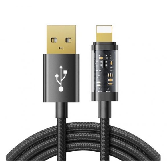 Cablu de date JOYROOM (USB - fulger, 2.4A, 20W, încărcător rapid PD, 200cm, șiret) NEGRU