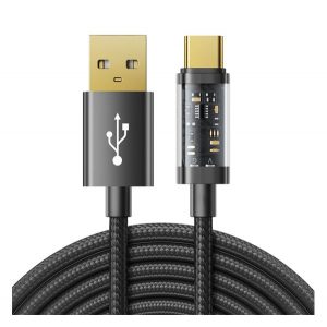 Cablu de date JOYROOM (USB - Type-C, 3A, încărcător rapid PD, 200cm, șiret) NEGRU