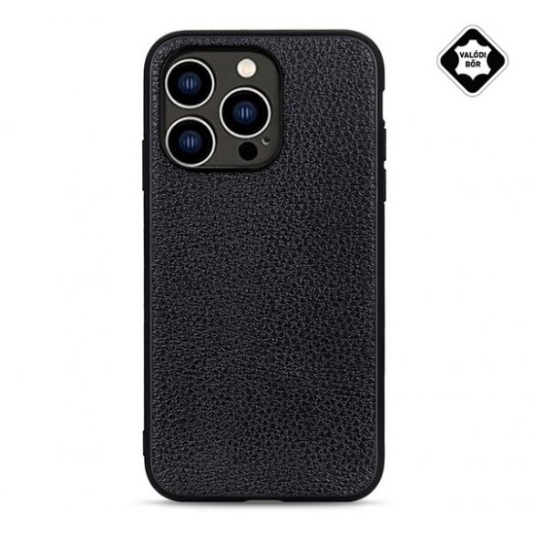 Protectie din plastic pentru telefon (cadru din silicon, spate din piele naturala) NEGRU Apple iPhone 14 Pro