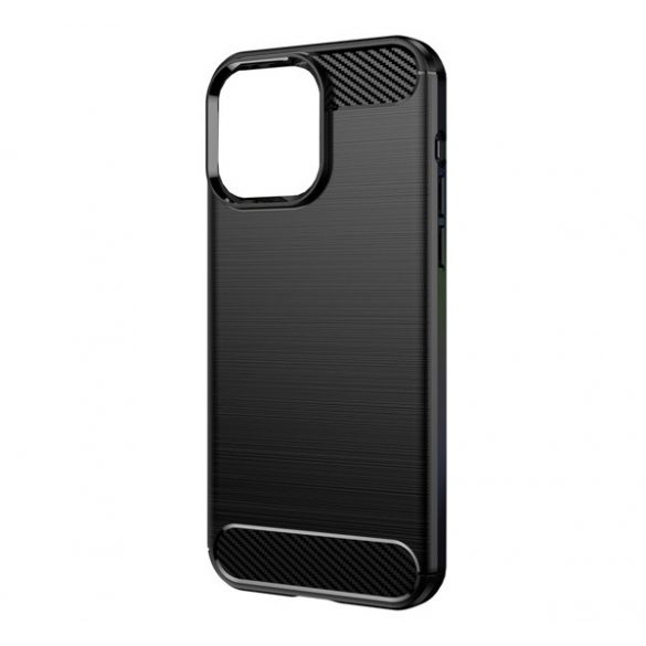 Protector de telefon din silicon (rezistență medie la impact, colț cu pernă de aer, periat, model carbon) NEGRU Apple iPhone 14 Pro Max