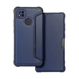 Carcasa in picioare, efect piele (FLIP, deschidere laterala, colt cu perna de aer, protectie pentru camera, model carbon) ALBASTRU INCHIS Xiaomi Redmi 9C, Xiaomi Redmi 10A