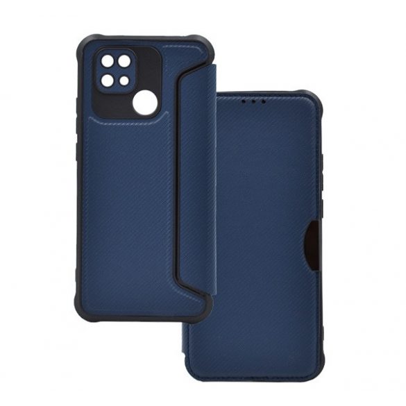 Carcasa in picioare, efect piele (FLIP, deschidere laterala, colt cu perna de aer, protectie camera, model carbon) ALBASTRU INCHIS Xiaomi Redmi 10C