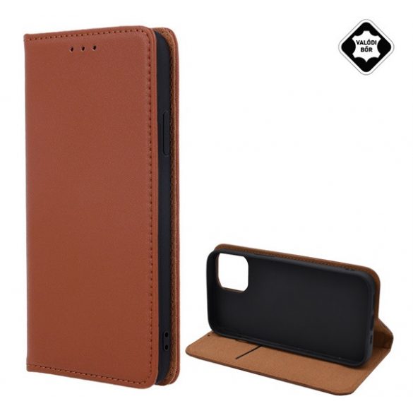 Husa stand-up, piele naturala (FLIP, deschidere laterala, functie suport pentru masa) BURGUNDY Apple iPhone 14