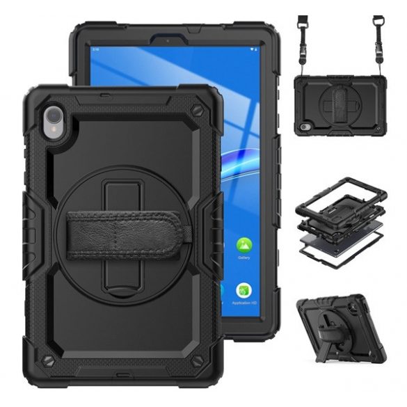 Protector de telefon din plastic Defender (rezistenta la impact, suport, 360° + curea de mana, curea de umar) NEGRU Lenovo Tab M10 FHD Plus (TB-X606X)