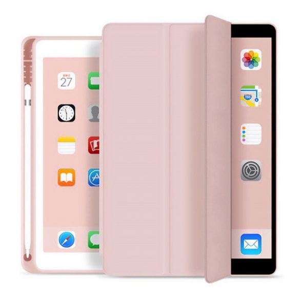 Husă în picioare, efect piele (FLIP activ, deschidere laterală, TRIFOLD, suport birou, suport creion) ROZ Apple IPAD Air 2022, Apple IPAD Air 2020 (Air 4)