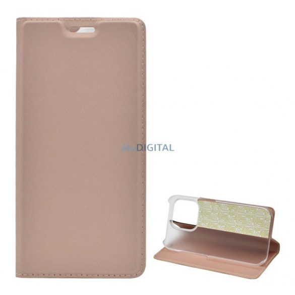 Carcasa in picioare, efect piele (FLIP, deschidere laterala, functie suport pentru masa) ROSE GOLD 2 Apple iPhone 14 Plus