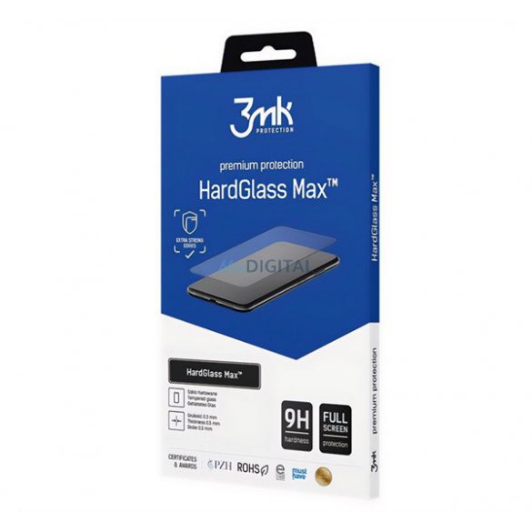 Sticlă de protecție a ecranului 3MK HARD GLASS MAX (copertă completă 3D, curbată, fără amprente, rezistentă la zgârieturi, prietenoasă cu carcasa 0,3 mm, 9H) NEGRU Apple iPhone 14 Pro