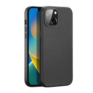 Protectie de telefon din plastic DUX DUCIS GRIT (rezistenta medie la impact, efect piele ECO, compatibil Magsafe, QI Wireless) NEGRU Apple iPhone 14