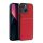 Protectie din plastic pentru telefon (cadru din silicon, rezistenta medie la impact, placa metalica incorporata, spate cu efect piele, model in dungi) RED Apple iPhone 14