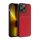 Protectie din plastic pentru telefon (cadru din silicon, rezistenta medie la impact, placa metalica incorporata, spate cu efect piele, model in dungi) RED Apple iPhone 14 Pro