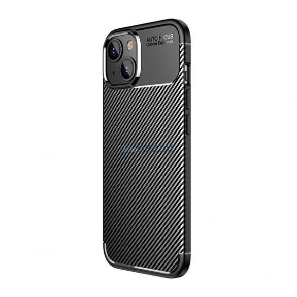 Silicon protector de telefon (rezistent la șocuri, călcâi cu pernă de aer, model de carbon) BLACK Apple iPhone 14