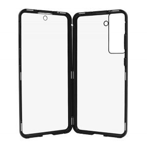 Protecție telefonică din aluminiu (protecție 360°, magnetică, rezistență medie la impact, Folie securizată față, spate, 9H) negru Samsung Galaxy S21 FE (SM-G990)