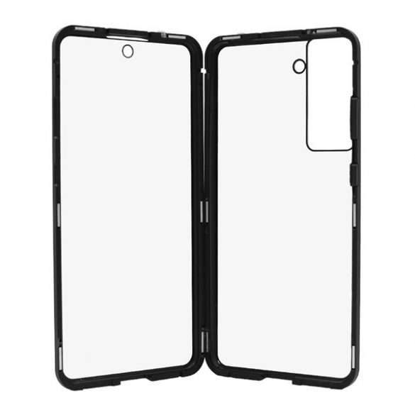 Protecție telefonică din aluminiu (protecție 360°, magnetică, rezistență medie la impact, Folie securizată față, spate, 9H) negru Samsung Galaxy S21 FE (SM-G990)