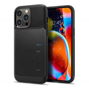 SPIGEN SLIM ARMOR silicon telefon protector (rezistent la șocuri, spate din plastic, kickstand) BLACK Apple iPhone 14 Pro