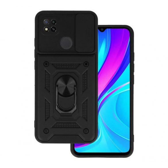 Defender protecțiede telefon din plastic (rezistent la impact mediu, interior din silicon, inel de fixare a telefonului, protecție a camerei) negru Xiaomi Redmi 10A, Xiaomi Redmi 9C