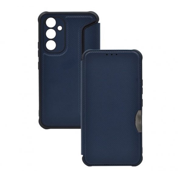 Husă în picioare, efect piele (FLIP, deschidere laterală, colț cu pernă de aer, protecție pentru cameră, model carbon) ALBASTRU ÎNCHIS Samsung Galaxy A13 5G (SM-A136), Samsung Galaxy A04s (SM-A047F)