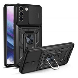 Protector de telefon din plastic Defender (rezistență medie la impact, interior din silicon, inel de suport pentru telefon, protecție pentru cameră) NEGRU Samsung Galaxy S20 FE (SM-G780)