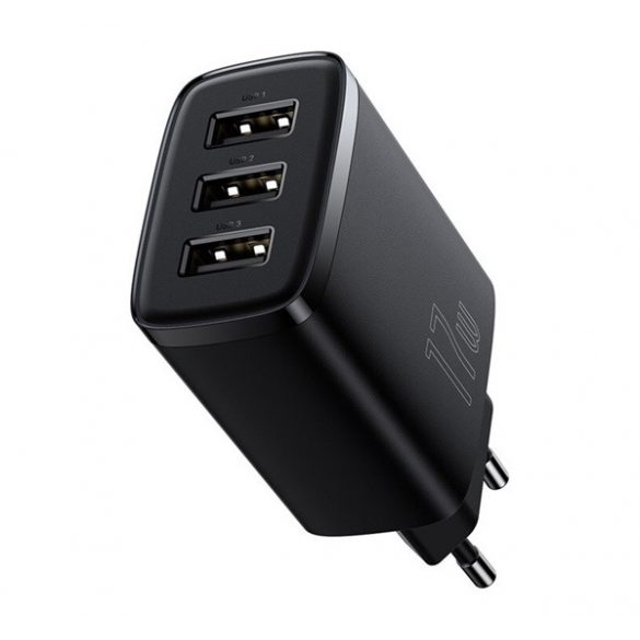 Încărcător BASEUS COMPACT 3 prize USB (17W, încărcător rapid) NEGRU