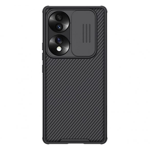 NILLKIN CAMSHIELD PRO protecție din plastic pentru telefon (cadru din silicon, rezistent la impact mediu, protecție cameră foto, model cu dungi) negru Honor 70