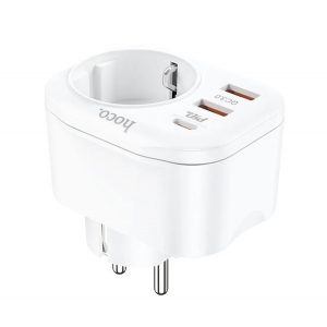 Distribuitor de rețea HOCO NS3 (AC+2 USB+priză de tip C 20W, încărcător rapid PD 3.0) ALB