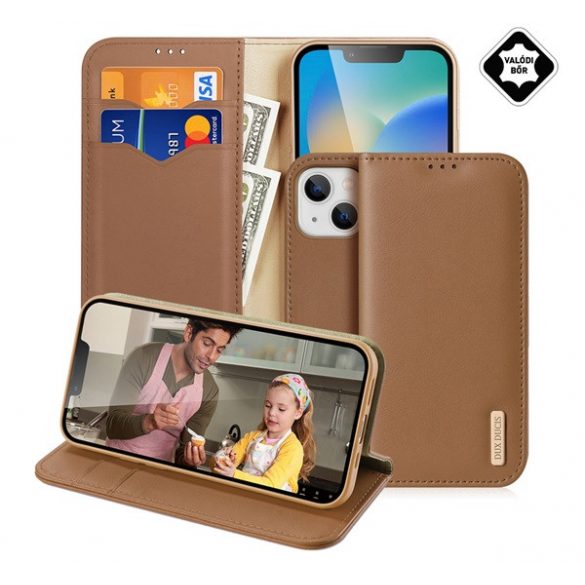 Husa DUX DUCIS HIVO in picioare, piele naturala (FLIP, deschidere laterala, functie suport de masa, suport card bancar, protectie RFID) MARO Apple iPhone 14 Plus