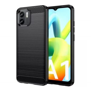 Protector de telefon din silicon (rezistenta la impact mediu, colt cu perna de aer, periat, model carbon) NEGRU Xiaomi Redmi A1, Xiaomi Redmi A2