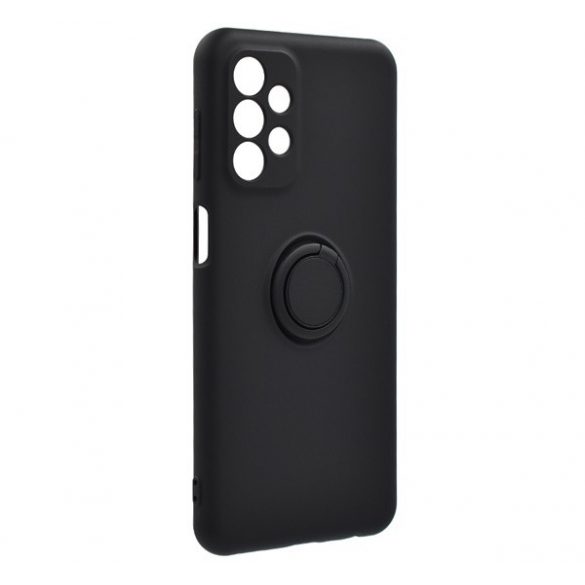 Protector de telefon din silicon (inel suport telefon, interior din microfibră de pluș, placă metalică încorporată, protecție pentru cameră) NEGRU Samsung Galaxy A23 5G (SM-A236F)