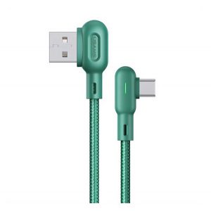 Cablu de date USAMS U57 (USB - Type-C, 2A, încărcător rapid, 120cm, 90 grade, șiretul pantofilor) VERDE ÎNCHIS