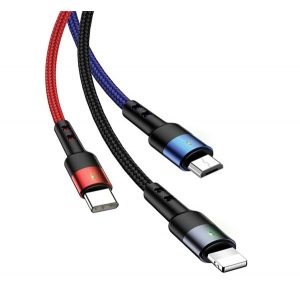 Cablu de date USAMS U26 3in1 (USB - lightning/Type-C/microUSB, 2A, încărcător rapid, 300cm) NEGRU