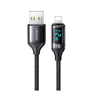 Cablu de date USAMS U78 (USB - fulger, 2.4A, încărcător rapid, 120cm, șiret, afișaj LED) NEGRU