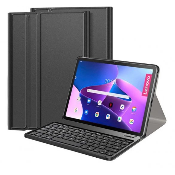 Carcasa in picioare, efect piele (FLIP, tastatura bluetooth, suport desktop, QWERTY, limba engleza, suport creion) NEGRU Lenovo Tab M10 Plus (TB128) LTE, Lenovo Tab M10 Plus (TB125) WIFI