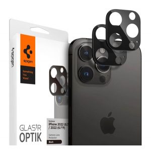 SPIGEN OPTIK sticlă de protecție pentru cameră 2buc (margine rotunjită, rezistentă la zgârieturi, 9H) NEGRU Apple iPhone 14 Pro, Apple iPhone 14 Pro Max