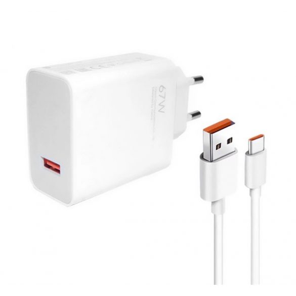 XIAOMI Încărcător AC priză USB (67W, încărcător rapid + cablu Type-C) ALB