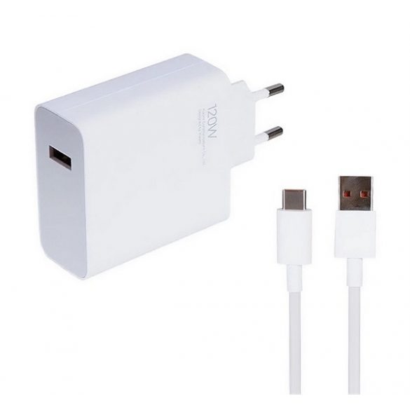 Încărcător XIAOMI priză USB (120W, încărcător rapid + cablu tip C) ALB