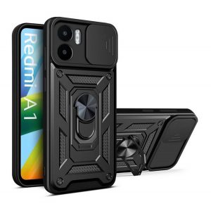 Defender protecțiede telefon din plastic (rezistent la impact mediu, interior din silicon, inel de fixare a telefonului, protecție a camerei) negru Xiaomi Redmi A1, Xiaomi Redmi A2